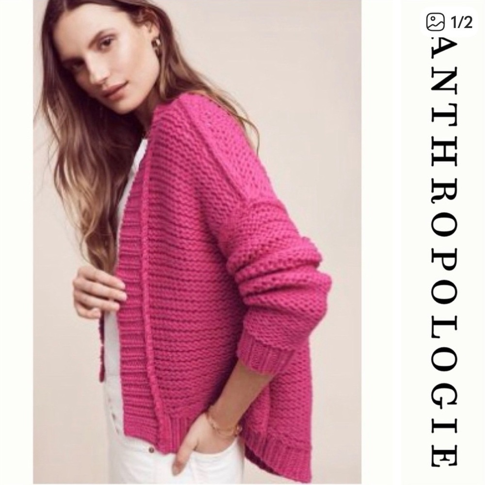 MOTH Anthropologie Classic High-Low Chunky Knit Open Front Cardigan